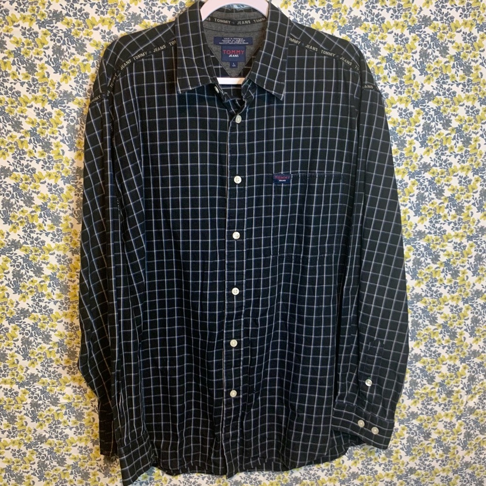 LAST CHANCE Vintage Late 90s Checkered Black Tommy Jeans Button Down Shirt